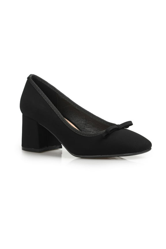 Women's Elegance Round-Square Toe Ballet Pumps with Bow Accent