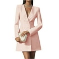 thumbnail image 1 of Women's Elegance Solid-Colour Long-Sleeved Double-Breasted V-Neck French- Suit Dress Slimming Office Dress for Career & Formal Events Pink S, 1 of 3
