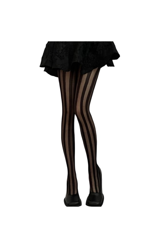 Women's Elegant 10D Super Thin Sheer Tights Wide Vertical Striped Design Nylon Fabric See Through Pantyhose Stockings