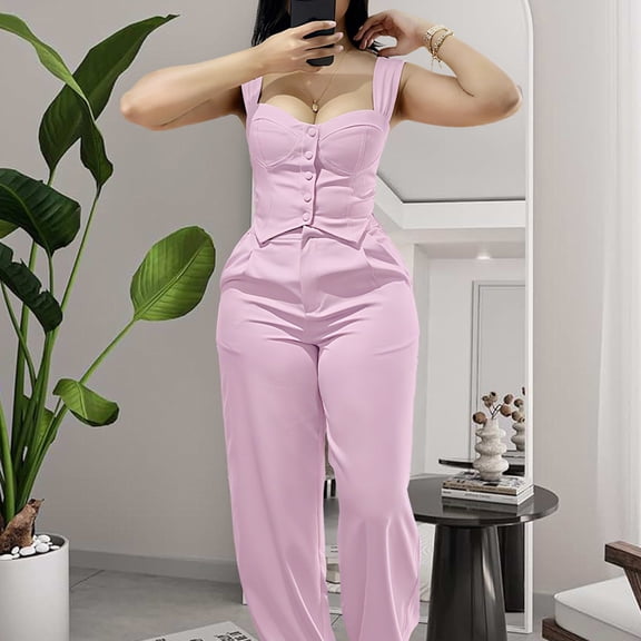 Women’s Elegant 2 Piece Outfits Camis Top Wide Leg Trousers Casual Sets