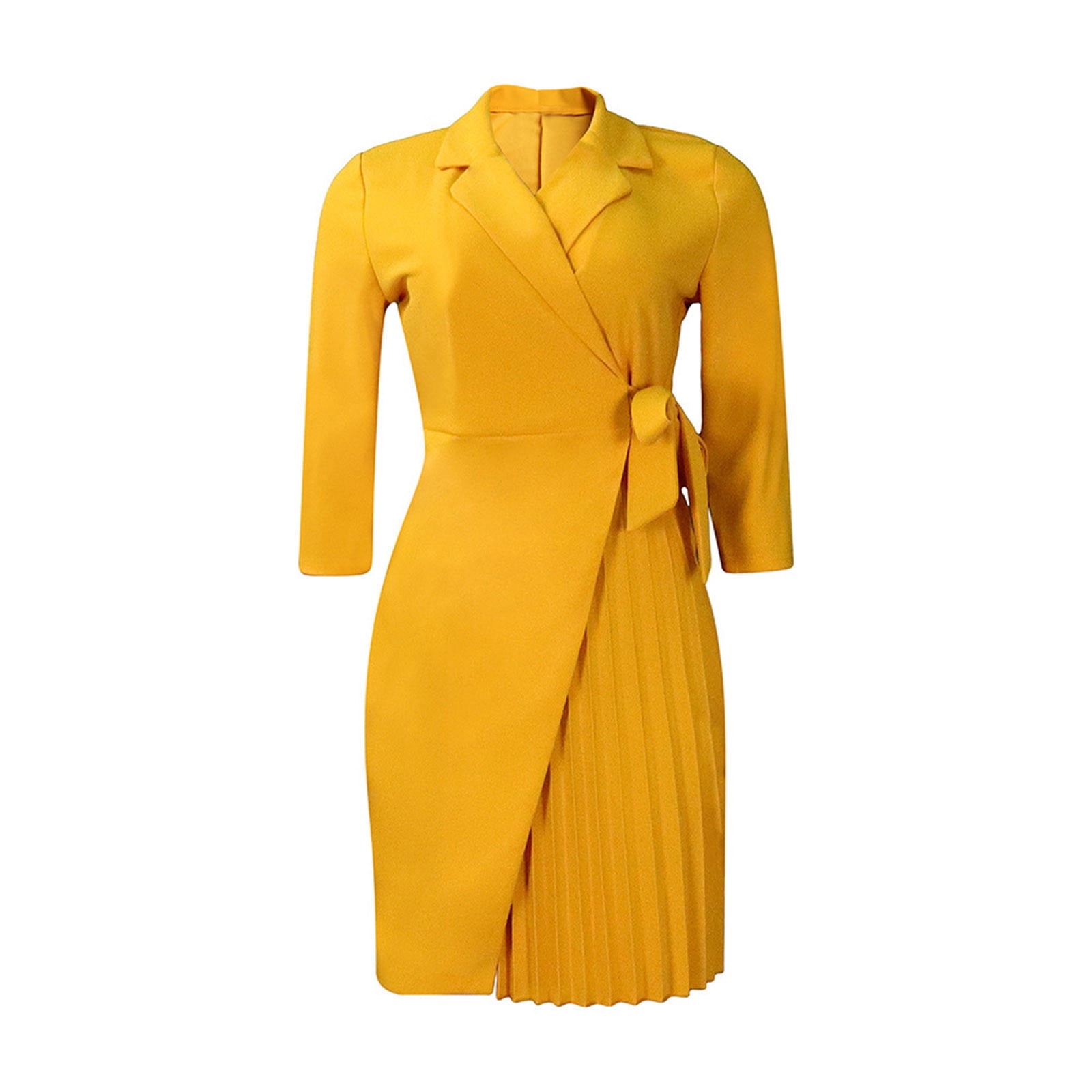 Oplxuo Women's Elegant 3/4 Sleeve Lapel Blazer Dress Fall Wrap Tie Side Pleated Wear To Work Pencil Dresses, Size: Small, Pink