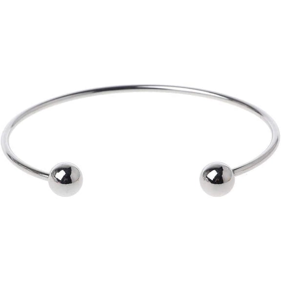 Women’s Elegant Adjustable First-class Stainless Steel Bangle Handmade Charm-Ready Cuff With Screw End Ball, Silver Jewelry[s784]