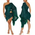 thumbnail image 1 of Women's Elegant Asymmetric Off Shoulder Sequin Bodycon Dress for Evening Party Night Out Formal Occasion, 1 of 1