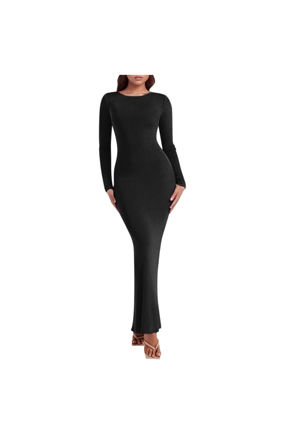 Women's Elegant Backless Long Sleeve Bodycon Evening Gown Crisscross Lace Up High Waist Formal Dress for