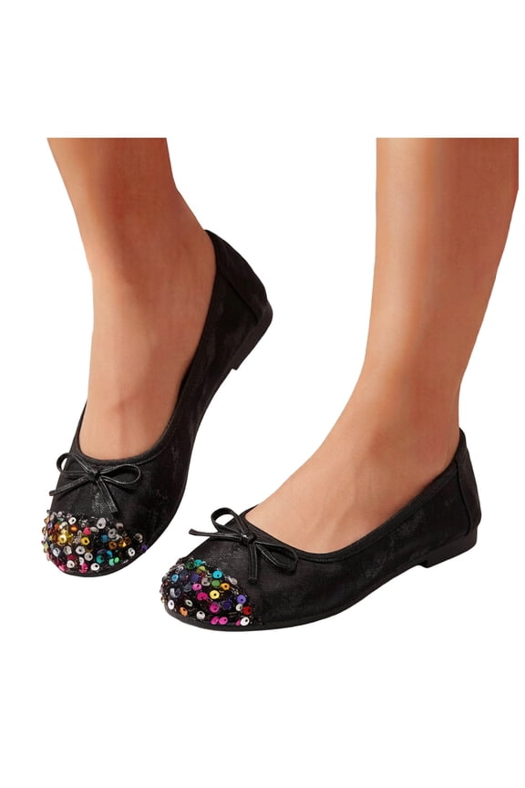Women's Elegant Ballet Flat Shoes Vintage Suede Bow Slip on Loafers Soft Sole Comfortable Low Cut Casual Walking Shoes Black Size 6