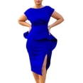 thumbnail image 1 of Women's Elegant Basic Bodycon Ruffle Flared Solid Crew Neck Pencil Midi Dress, 1 of 5