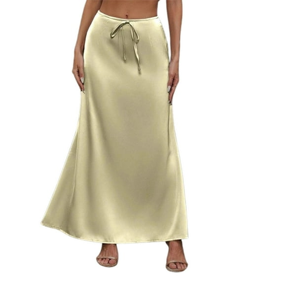 Women's Elegant Belted Satin Skirt - High Waist, Adjustable Belt, Spring/Summer, Formal/Casual - Satin Fabric