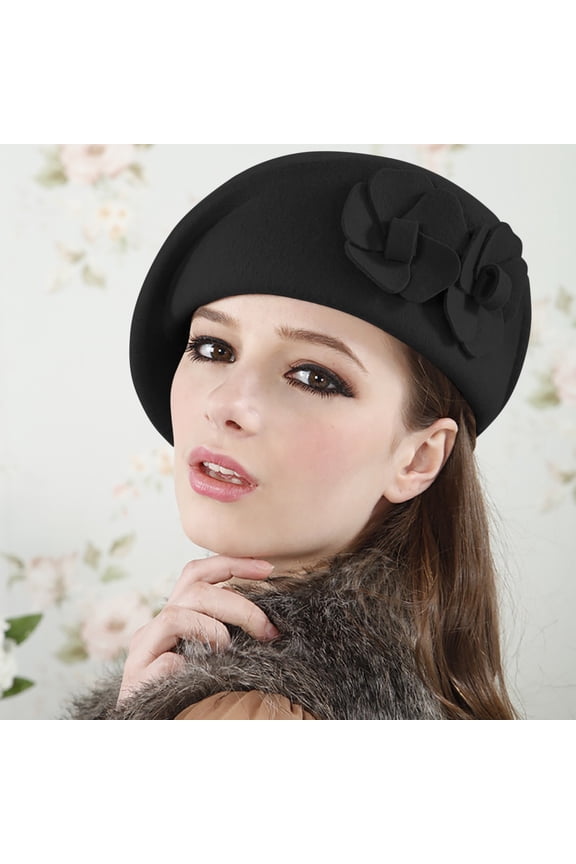 Women's Elegant Beret Style Beanie Soft Wool Blend Pillbox Design Winter Cap