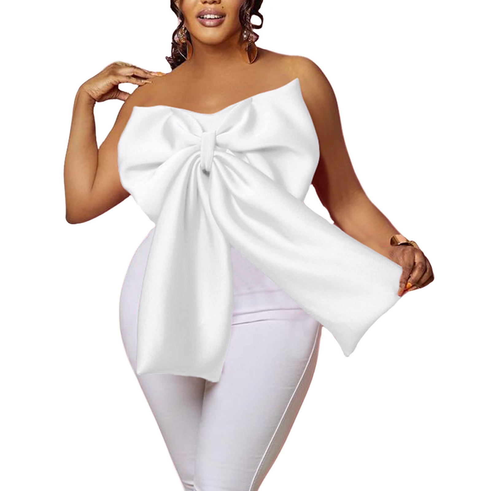 Women's Elegant Big Bow Tie Tube Tops Strapless Off Shoulder Sexy