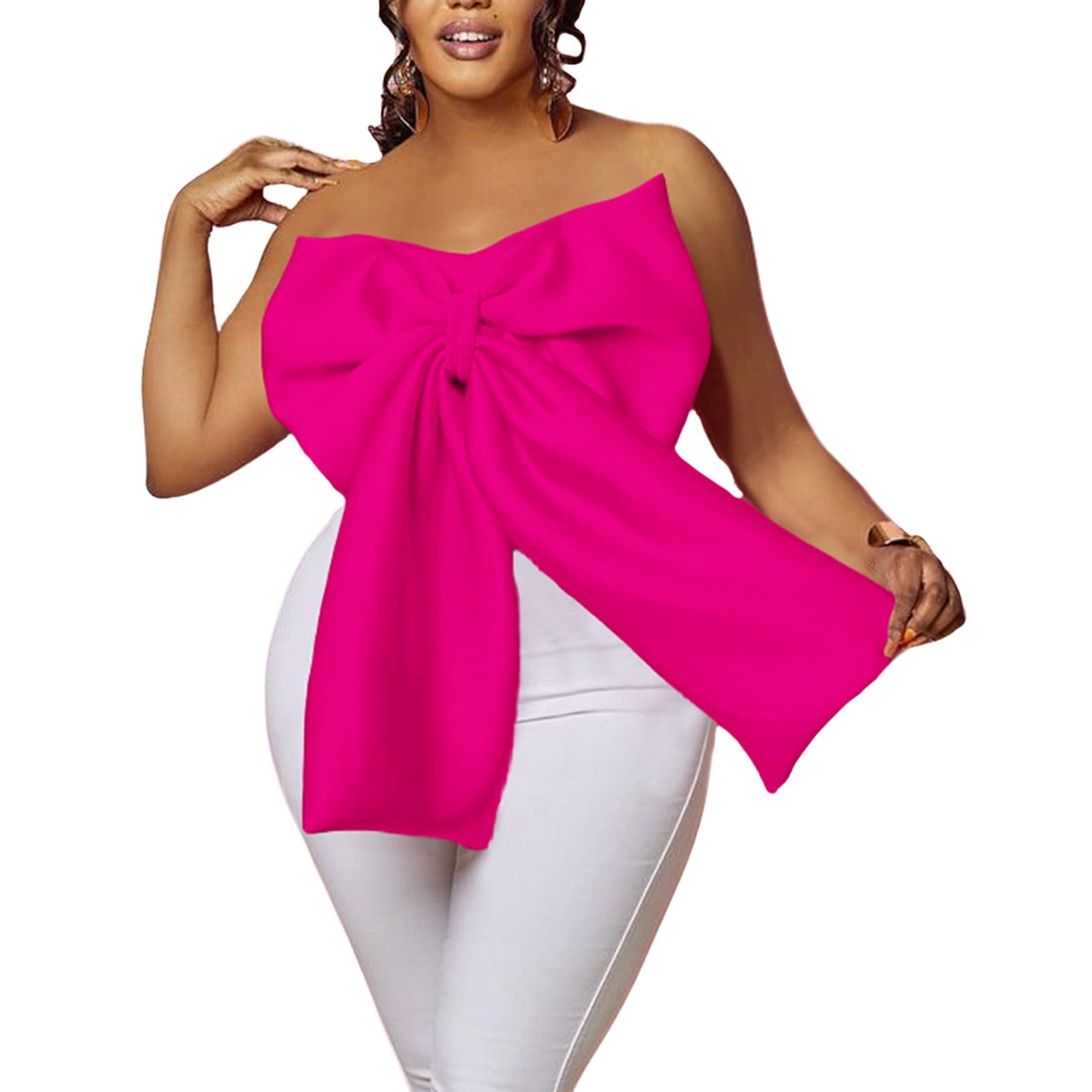Women's Elegant Big Bow Tie Tube Tops Strapless Off Shoulder Sexy Backless  Solid Tank Crop Shirts - Walmart.com