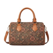 Womens Elegant Boston Bag Bohemian Style Shoulder Crossbody Bag Top-Handle Bag with Ethnic Pattern Cork Satchel Bag
