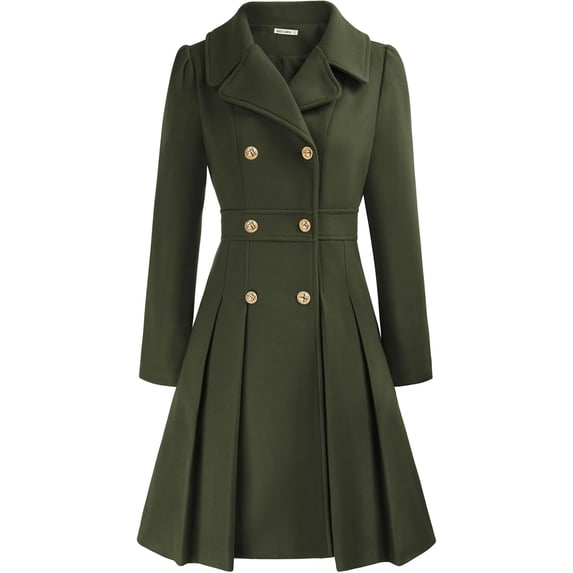 Women's Elegant British Style Trench Coat Lapel Collar Double Breasted A Line Mid Long Jacket with Pockets