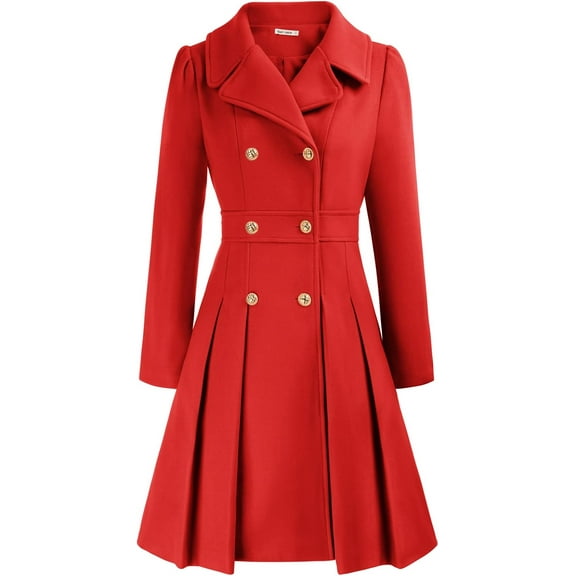 Women's Elegant British Style Trench Coat Lapel Collar Double Breasted A Line Mid Long Jacket with Pockets