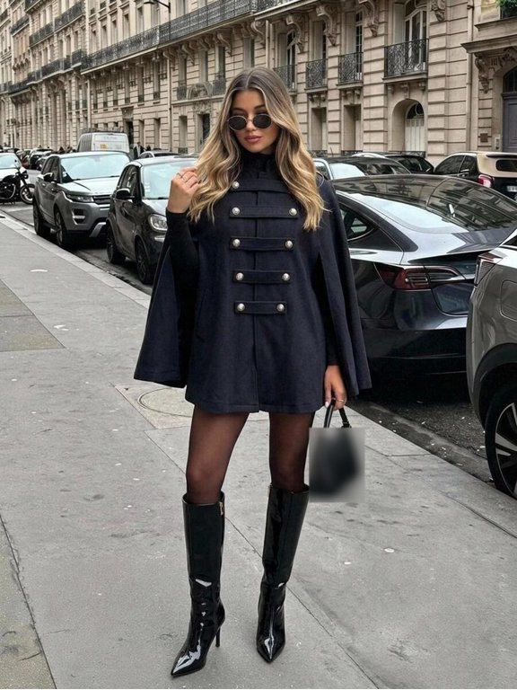 Women's Elegant Business Commute Cape-Style Overcoat Napoleon Double-Breasted Old Money Minimalist Casual Outerwear For Office Work Fall Winter Streetwear Chic Timeless French Style