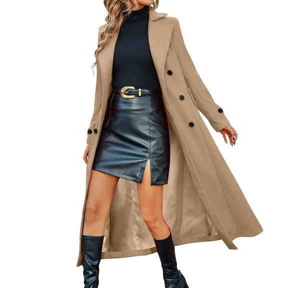 Women's Elegant Business Wool Coat Double Breasted Winter Long Trench Coats 2025 Trendy Long Sleeve Outerwear