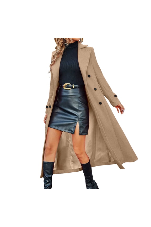 Women's Elegant Business Wool Coat Double Breasted Winter Long Trench Coats 2025 Trendy Long Sleeve Outerwear