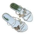 thumbnail image 1 of Women's Elegant Butterfly Rhinestone Shiny Slide Sandals Strappy Slip on Flat Sandals Dressy Casual Sliders Silver Women Sandal, 1 of 1