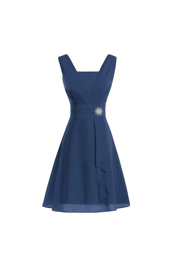 Women's Elegant Camisole Chiffon Wedding Dress, High Waist Formal Evening Gown, Bridesmaid Prom Dress for Wedding Ceremony and Special Occasions Dark Blue XL