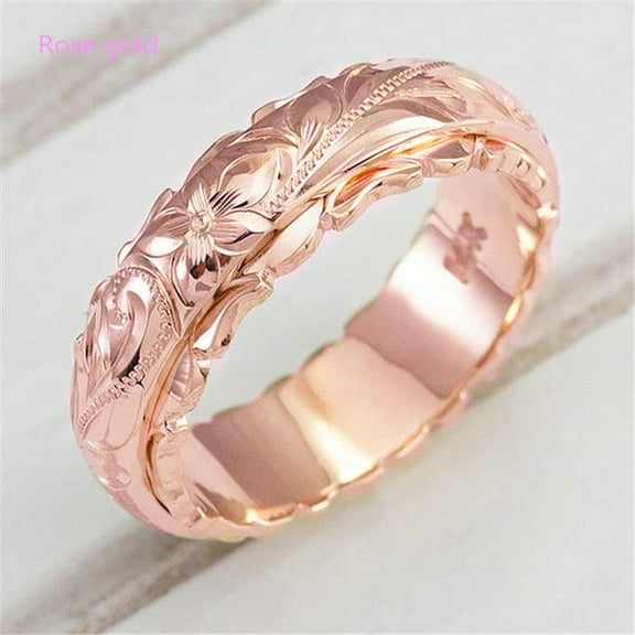 Womens Elegant Carved Rose Flower Ring European and American Fashion Alloy Metal Jewelry Gift for Her Anniversary