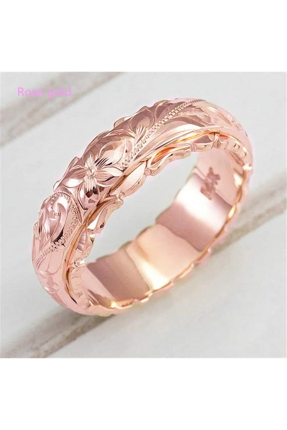 Womens Elegant Carved Rose Flower Ring European and American Fashion Alloy Metal Jewelry Gift for Her Anniversary