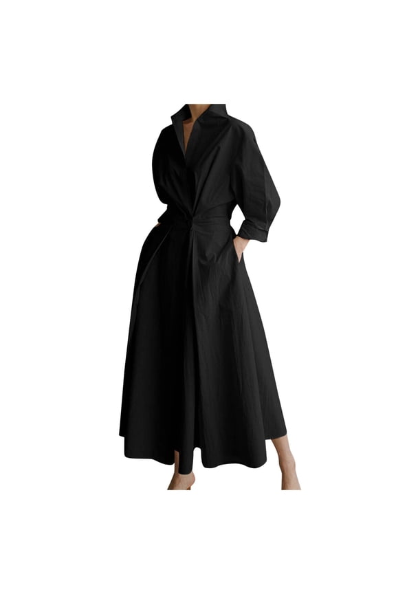 Women's Elegant Casual Blouse Dress Long Sleeve High Waist Flowy Skirt Comfortable Stylish Feminine Tunic Top