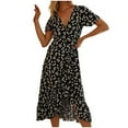 thumbnail image 1 of Women's Elegant Casual Maxi Wrap V Neck Dress Ruffle Floral Printed Bohemian Dresses Short Sleeve Irregular Swing Dress, 1 of 5