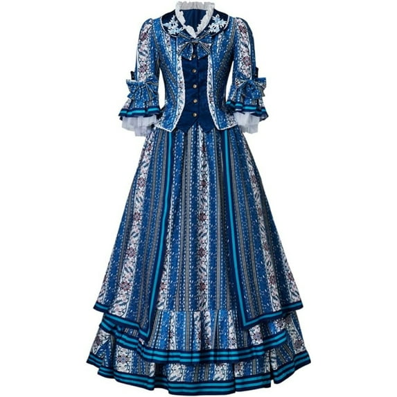 Women's Elegant Christine Daae Blue Evening Gown  - Vintage-Inspired Formal Dress with Bow