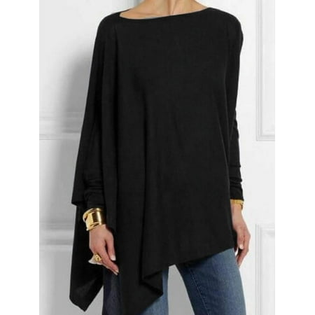 Women's Elegant Commuting Round Neck Long-Sleeved Irregular Solid Color Splicing Casual Loose Blouse