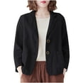thumbnail image 1 of Women's Elegant Cotton Linen Blazer Long Sleeves Regular Fit Basic Jacket Business Casual Lightweight Summer Blazers Solid Color Work Coat Blazer with 2 Button Pockets, 1 of 6