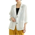 thumbnail image 1 of Women's Elegant Cotton Linen Blazer Long Sleeves Regular Fit Basic Jacket Business Casual Lightweight Summer Blazers Solid Color Work Coat Blazer with 2 Button Pockets, 1 of 4