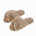 thumbnail image 1 of Women's Elegant Cross-Band Faux Fur Slippers with Sole & Anti-Slip TPR Outsole, 1 of 5