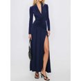 thumbnail image 1 of Women's Elegant Deep V Neck Long Sleeve Ruched Bodycon Split Party Maxi Dress, 1 of 4