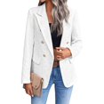 thumbnail image 1 of Women's Elegant Double-Breasted Blazer Jacket Casual Long Sleeve Tweed Coat with Pockets Beige, 1 of 4