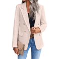 thumbnail image 1 of Women's Elegant Double-Breasted Blazer Jacket Casual Long Sleeve Tweed Coat with Pockets Beige, 1 of 4