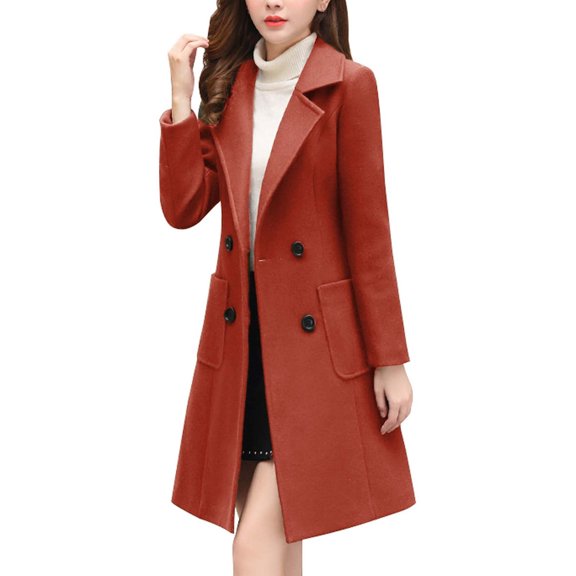 Women's Elegant Double Wool Blend Notch Lapel Formal Coat Jacket