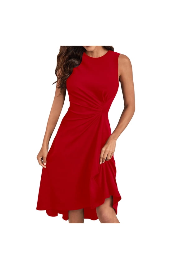 Women's Elegant Dress Business Work Dress Summer Sleeveless Ruched Waist Flowy A Line High Low Midi Cocktail Party Dress Warehouse&nbsp;Sale