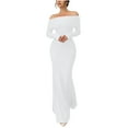 thumbnail image 1 of Women's Elegant Dress Long Sleeve Maxi Dress Off Shoulder Bodycon Dresses Formal Party Evening Dress White S, 1 of 6