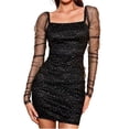 thumbnail image 1 of Women's Elegant Dress Mesh Panel Waist Cinching Sophisticated Party Evening Formal Occasion Flattering A-Line, 1 of 2