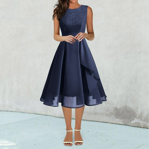 Women's Elegant Dress Ruffle Hem Sleeveless Lace Formal Gown for Wedding Guest Prom Bridesmaid Party Occasion