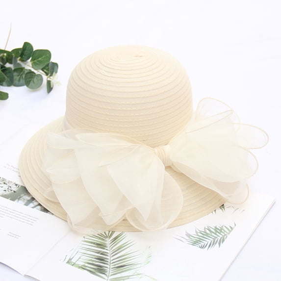 Women's Elegant Fascinator Hat, Summer Travel UV Protection Sun Hat for Church, Derby, Bridal, Tea Party, Wedding, Special Occasions, and English Garden Style Events-Beige