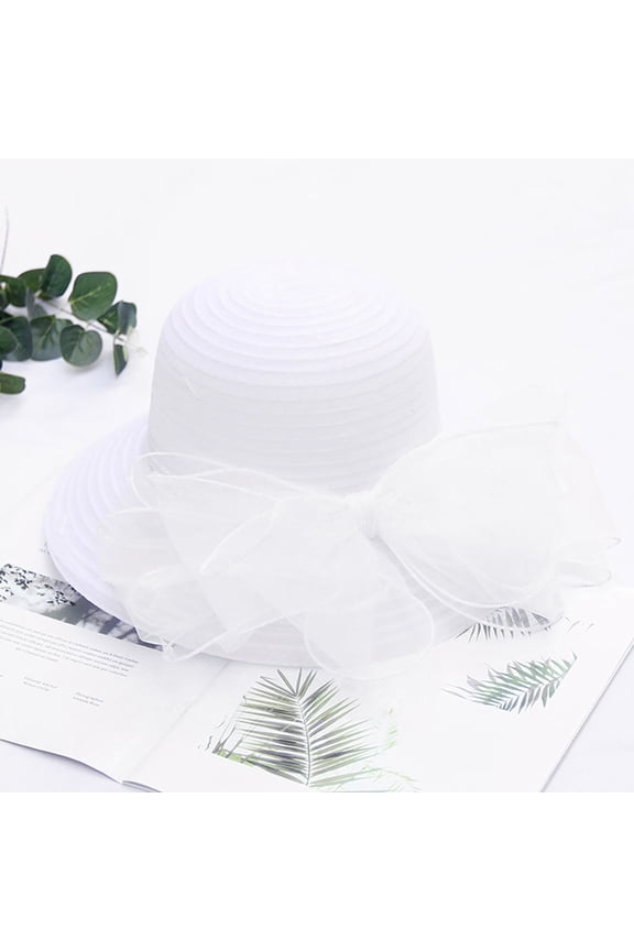 Women's Elegant Fascinator Hat, Summer Travel UV Protection Sun Hat for Church, Derby, Bridal, Tea Party, Wedding, Special Occasions, and English Garden Style Events-White
