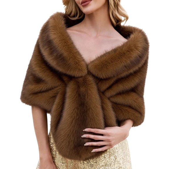 Women's Elegant Faux Fur Shawl Cape Knotted Collar Wrap Evening Wedding Party Stole Formal Large Gala