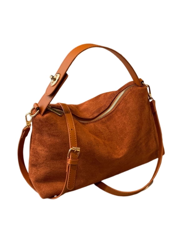 Women's Elegant Faux Sueded Leather Crossbody Bag with Top Handle and Adjustable Strap Handbag for Travel and Shopping