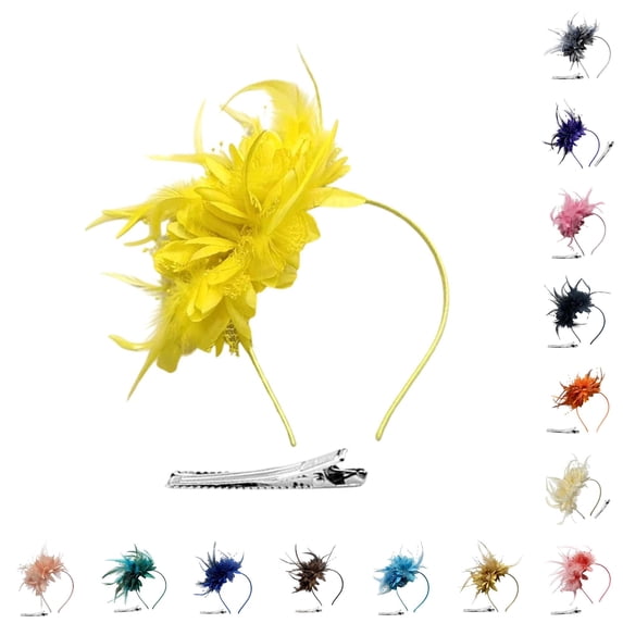 Women's Elegant Feather Hair Band Headpiece with Colorful Net Veil for Performance Derby Tea Party and Festivals