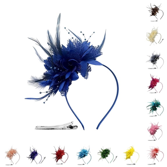 Women's Elegant Feather Hair Band Headpiece with Colorful Net Veil for Performance Derby Tea Party and Festivals