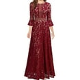 Women's Elegant Floral Lace 3/4 Sleeve Evening Dress Empire Waist Maxi