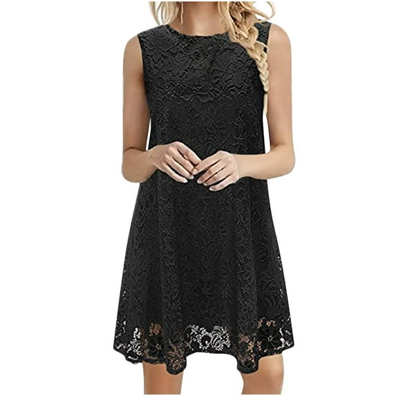 Women's Elegant Floral Lace Dress Sleeveless Crew Neck Formal Cocktail Dress Evening Prom Dress Wedding Guest Dress