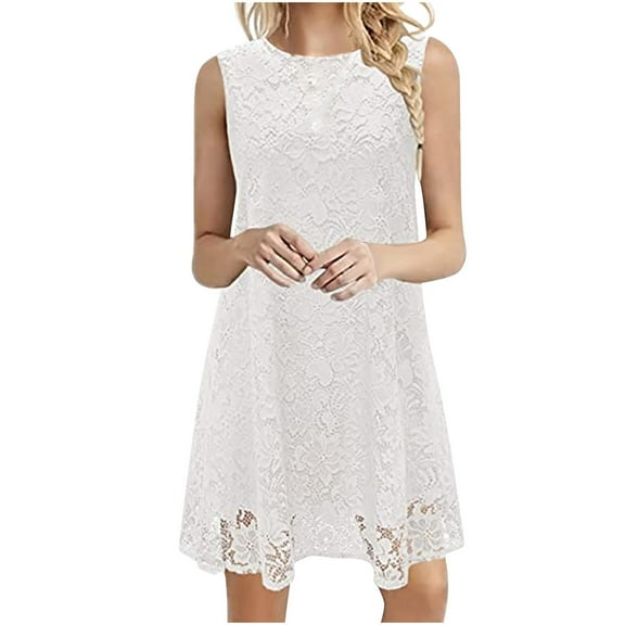 Women's Elegant Floral Lace Dress Sleeveless Crew Neck Formal Cocktail Dress Evening Prom Dress Wedding Guest Dress