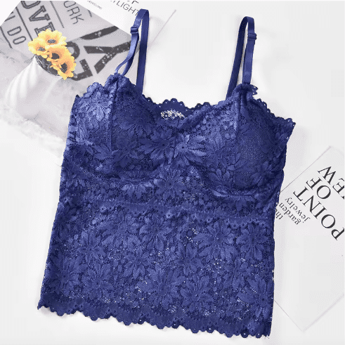 Women's Elegant Floral Lace Wireless Bralette – Padded, Comfortable, & Sexy Camisole Style , Navy