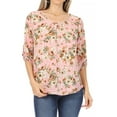 thumbnail image 1 of Women's Elegant Floral Print Tunic Casual Round Neck Roll Tab Sleeve Blouse Top, 1 of 6